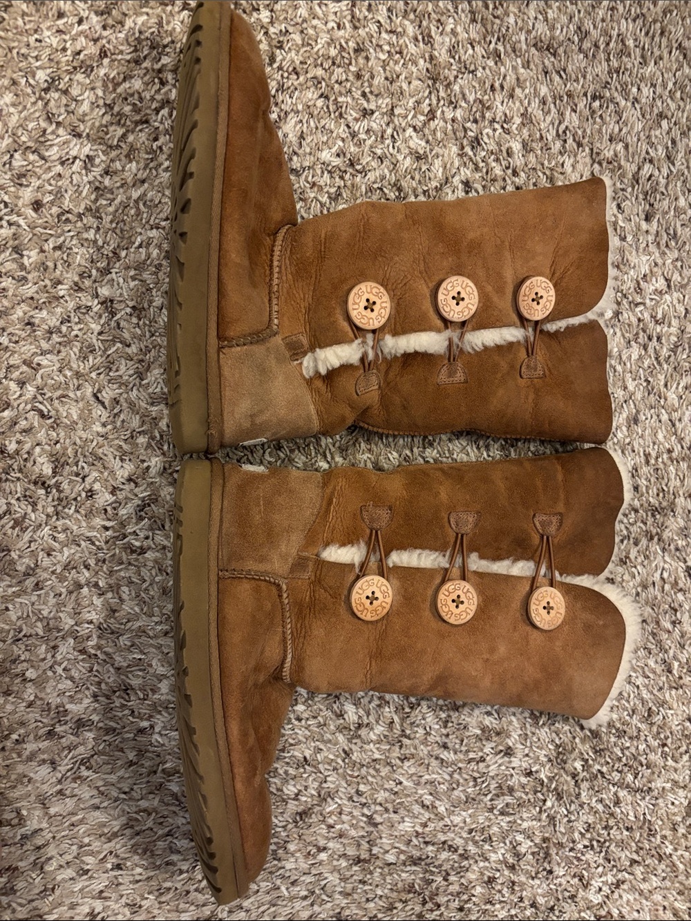 UGG Chestnut Button-Accent Suede Boots with Cream inside lining